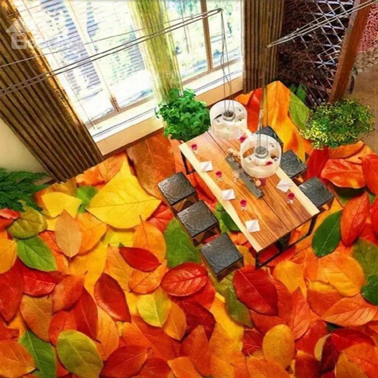 Beautiful Autumn Leaves Pattern Nonslip And Waterproof 3d Floor Murals