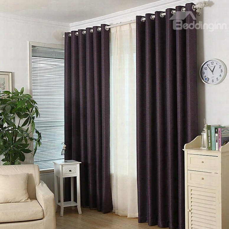 Blackout Solid Purple Polyester And Lined Blend Grommet Top Curtain