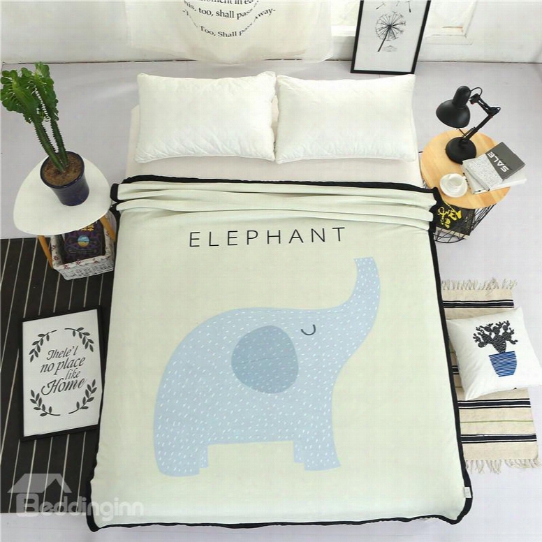 Blue Elephant Printed Plush Reversible Sherpa Nordic Fluffy Bed Blanket