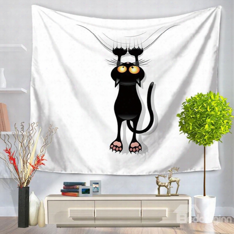 Cartoon Black Cat Grasping Ropes Modern Style Hanging Wall Tapestries