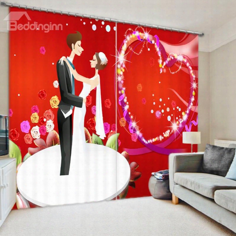 Cartoon Lover Dancing 3d Printed Polyester Curtain