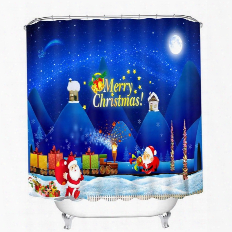 Cartoon Santa Transporting Gifts Printing Christmas Theme Bathroom 3d Shower Curtain