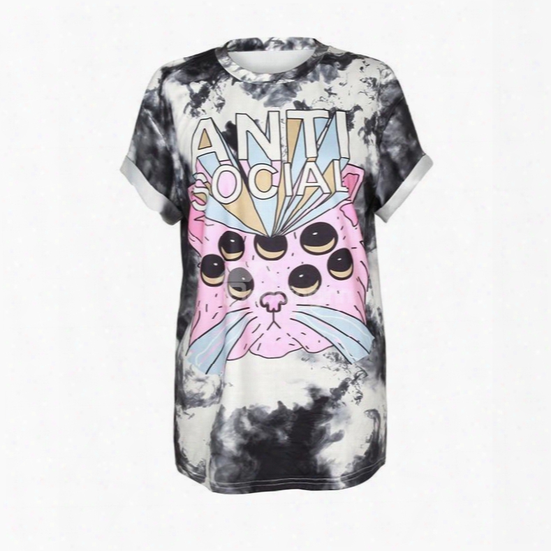 Cat Printed Gradient Colored White 3d T-shirts