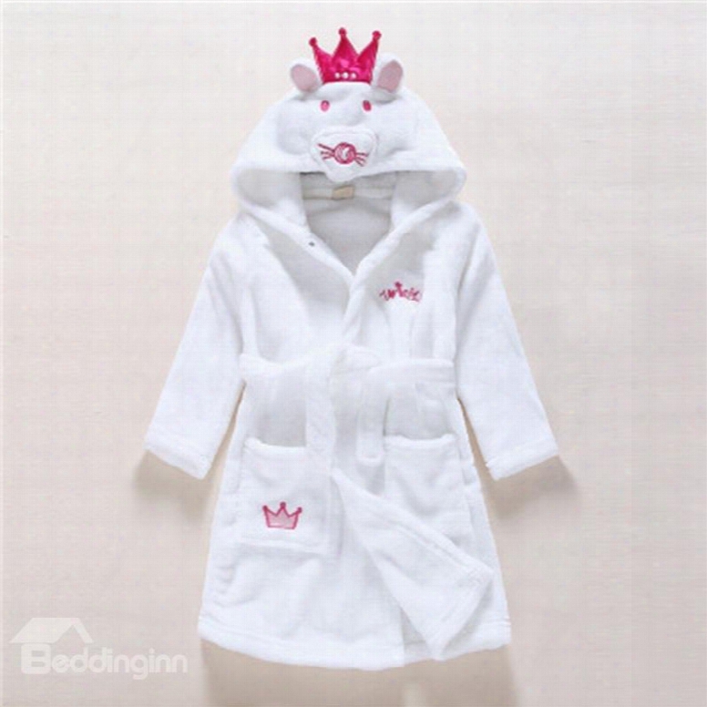 Cat Shaped Polyester White 1-piece Kids Robe