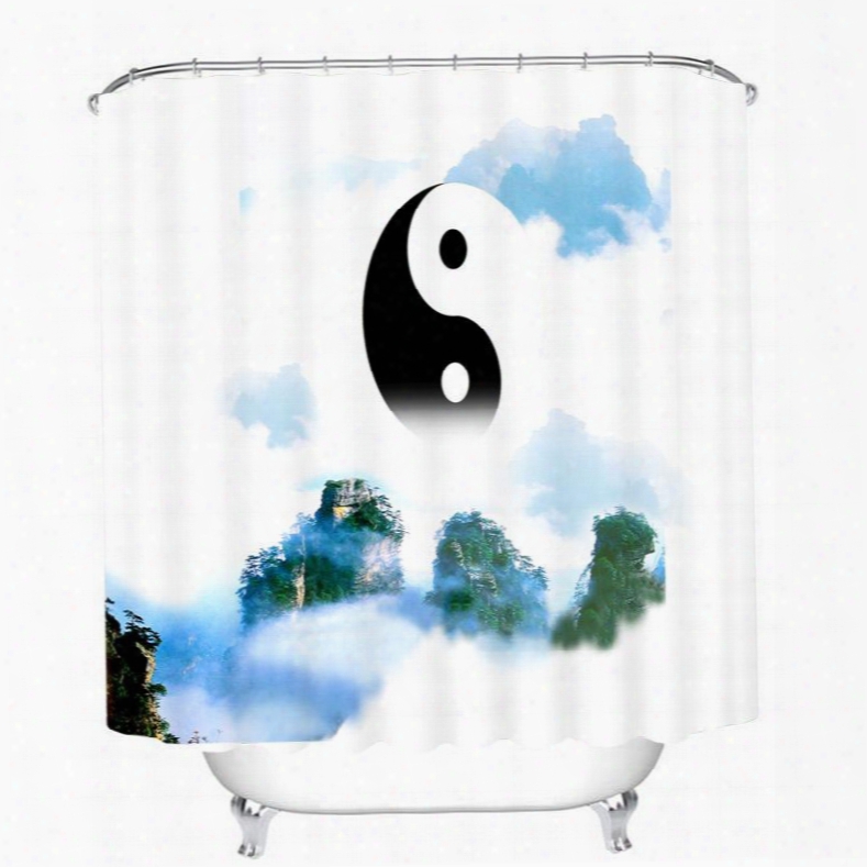 Chinese Yin And Yang 3d Printed Bathroom Waterproof Shower Curtain