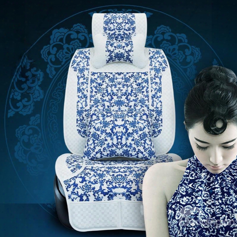 Classic Blue And White Porcelain Patterns Universal Fit Car Seat Cover