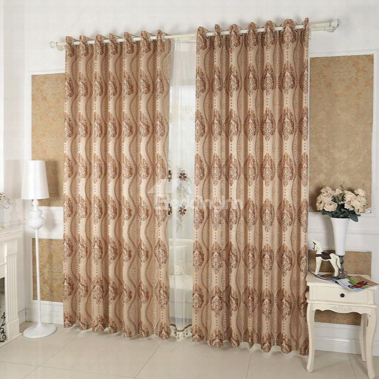 Coffee Damask Pattern Custom Grommet Top Curtain