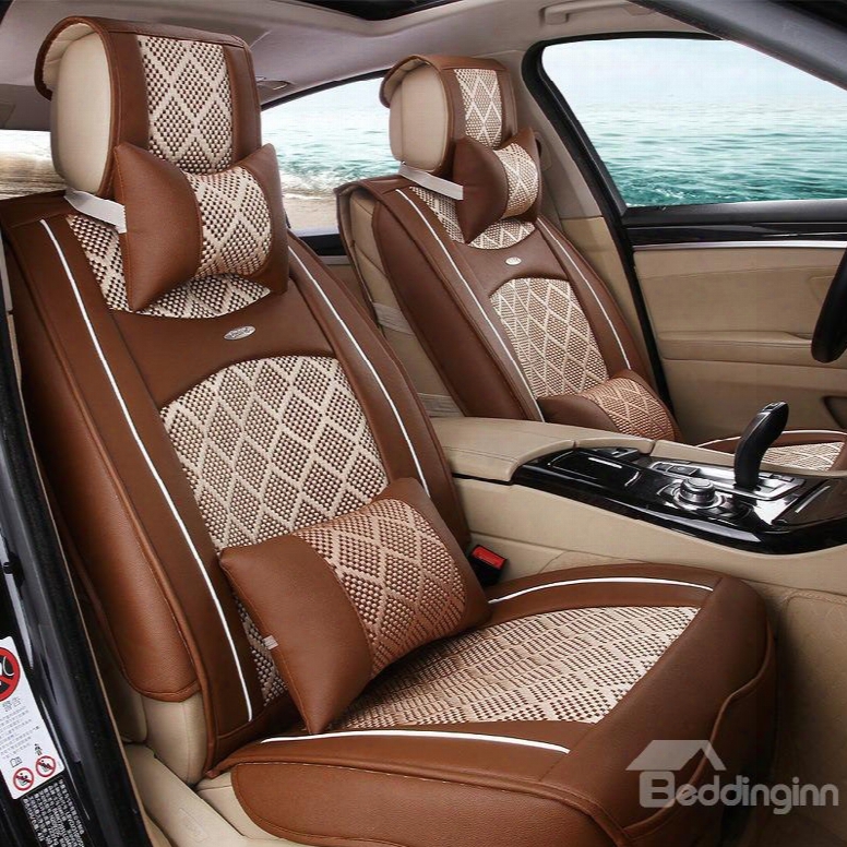 Color Brilliancy Business Plaid Ice Silk And Rayon Universal Car Seat Cover