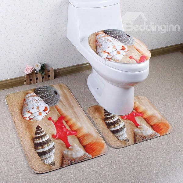 Colored Conch And Starfish In The Beach 3d Printing 3-piece Caroset Toilet Sea Tcover