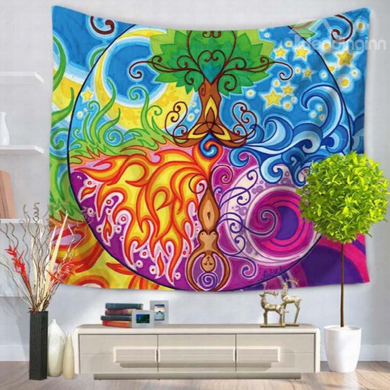 Colorful Oil Painting Trees And Grasses Hanging Wall Tapestries