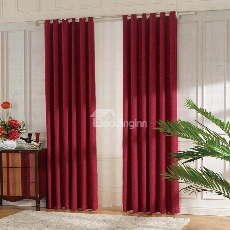 Concise Red Linen Ventilate Custom Grommet Top Curtain