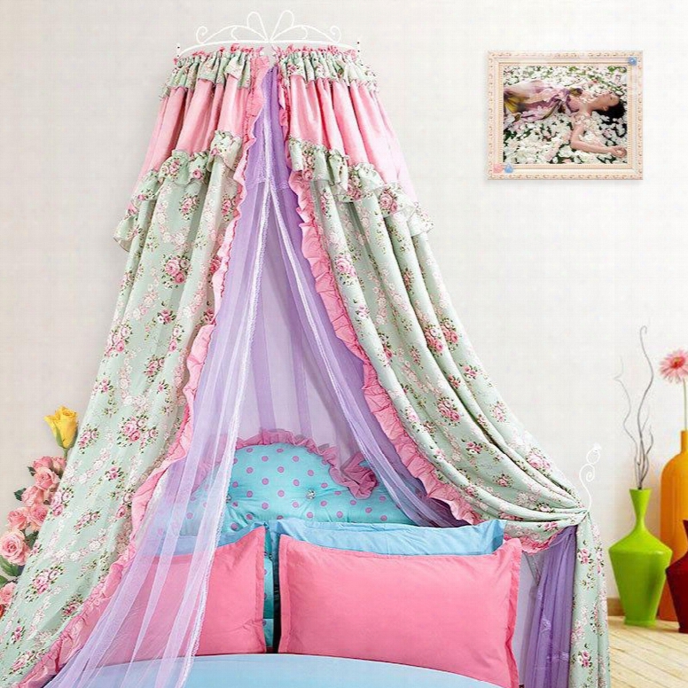 Country Style Flowers Print Double Layers Bed Canopy