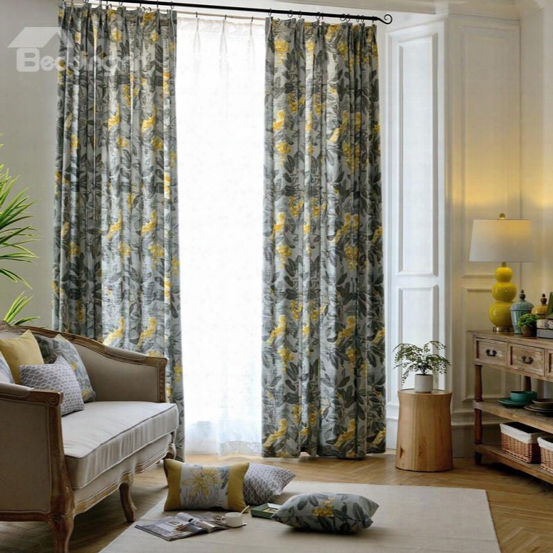 Country Style Yellow Bird And Flower Printing Custom Curtain