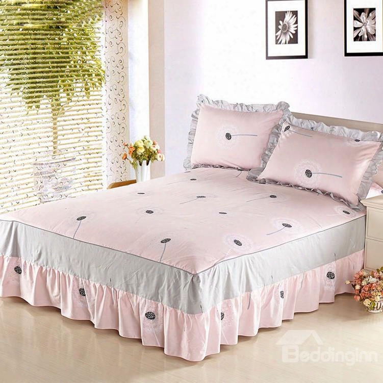 Cozy Light Pink And Taraxacum Pattern Bed Skirt