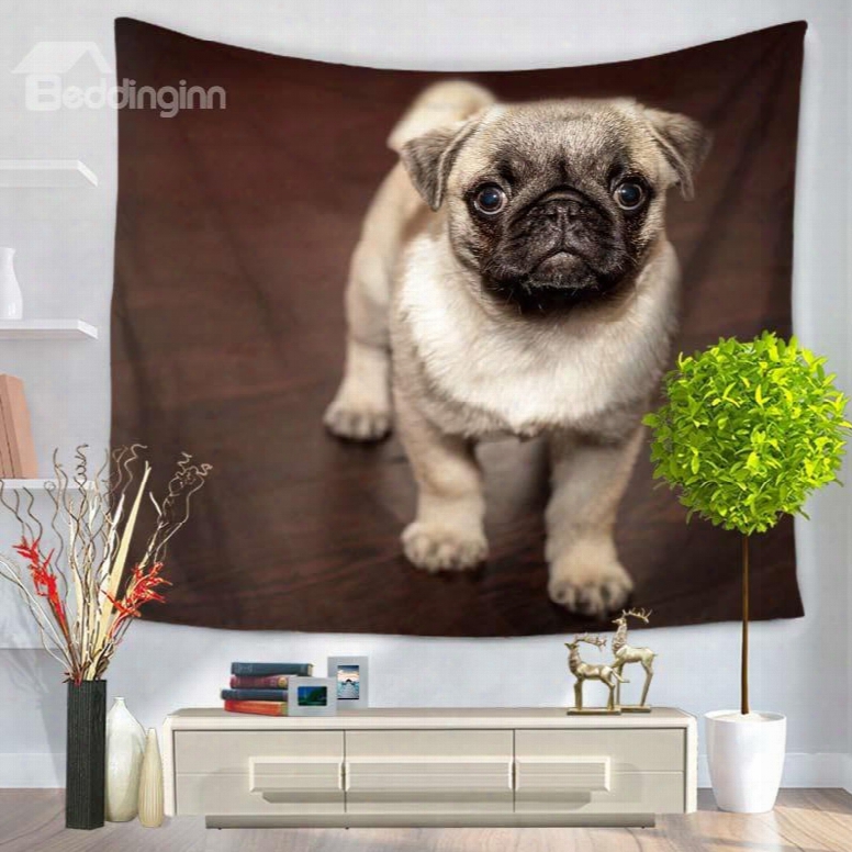 Cute Pug Dog Pattern Brown Decorative Hanging Wall Tapestry