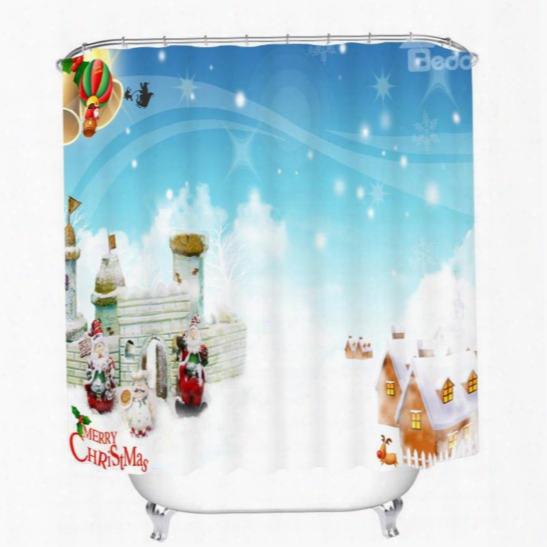 Cute Santa And Warm Village Printing Christmas Theme Bathroom 3d Shower Curtain