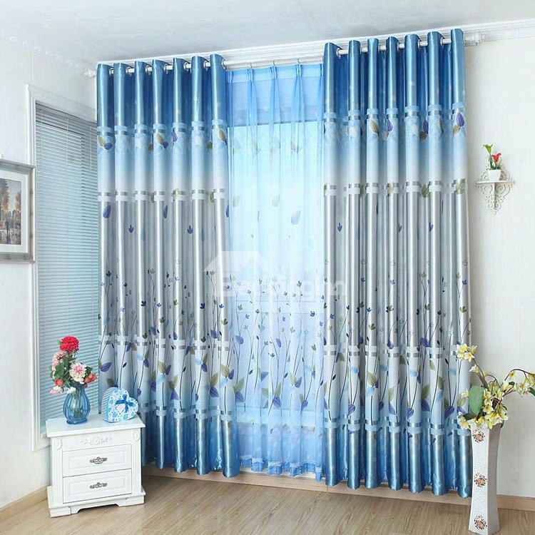 Decoration  And Blackout Fresh Style Nice Leaves Printing Custom Living Room Curtain