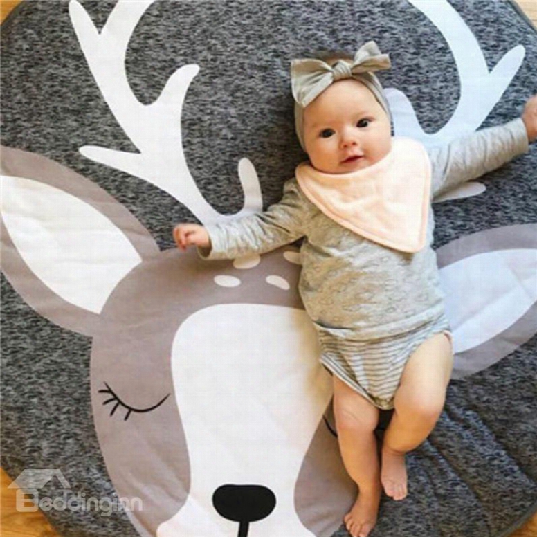 Deer Pattern Rounded Cotton Baby Play Floor Mat/crawling Pad