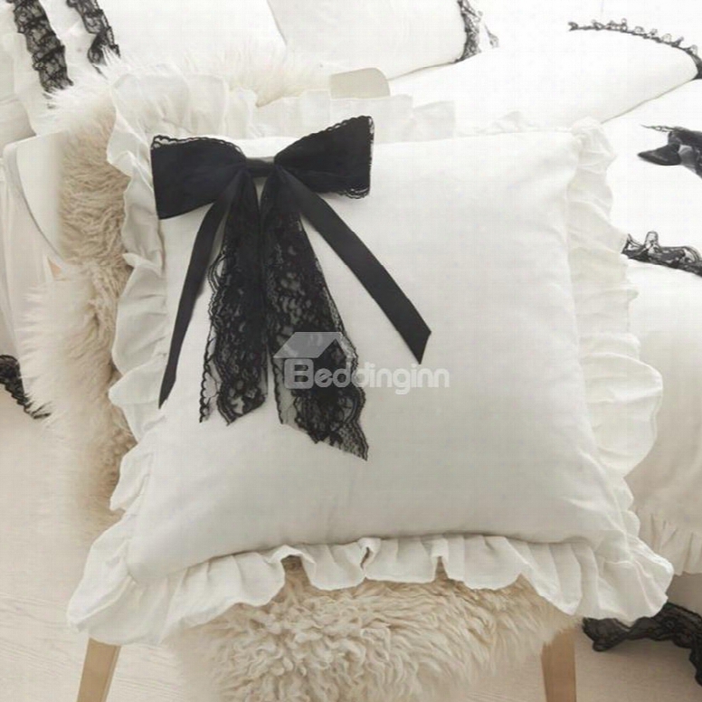 Dreamy Black Bowknot White Square Throw Pillow