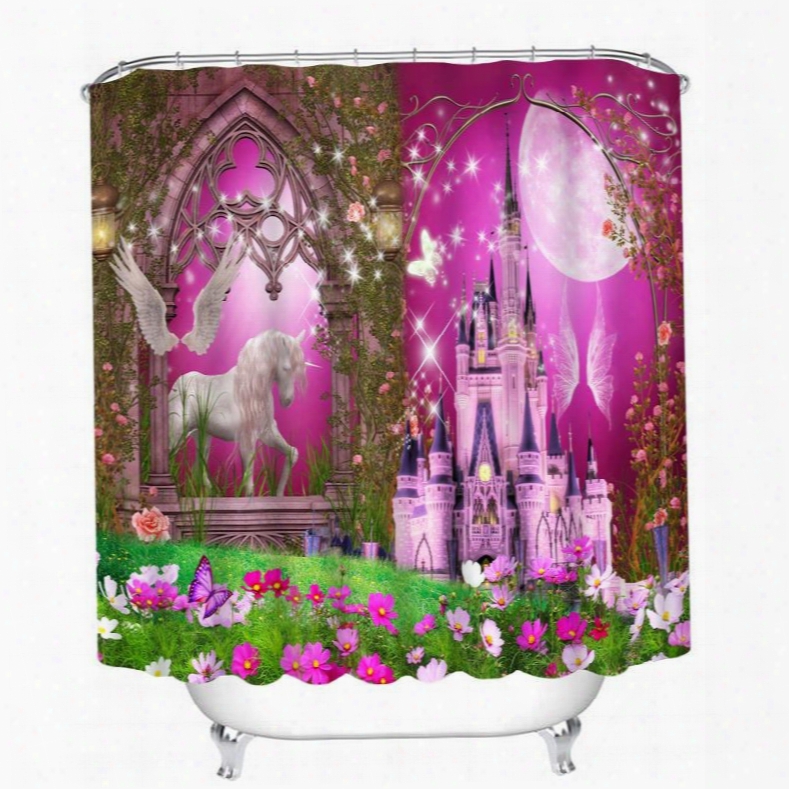 Dreamy Unicorn And Castle Printing Bathroom 3d Shower Curtain