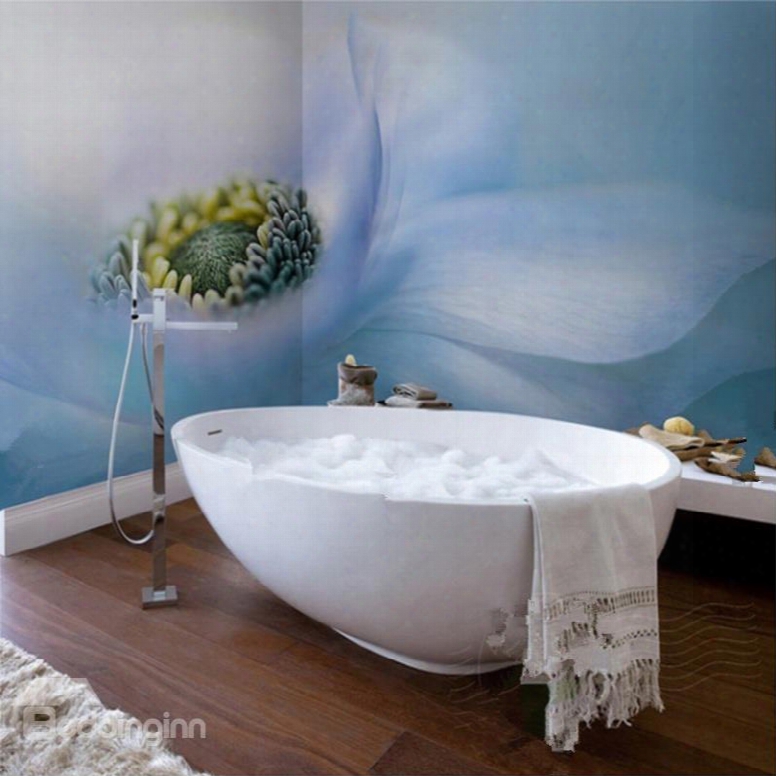 Elegant Blue Flower Pattern Decorative Waterproof 3d Bathroom Wall Murals