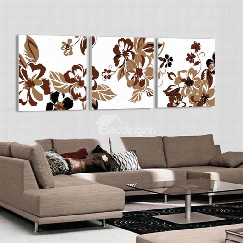 Elegant Decorative Flowers Pattern 3 Panels None Framed Wall Art Prints