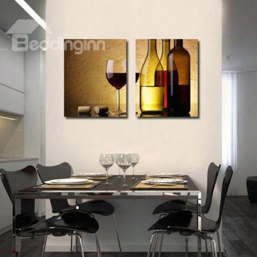 Elegant Red Wine And Wine Glass Print 2-piece Cross Film Wall Art Prints