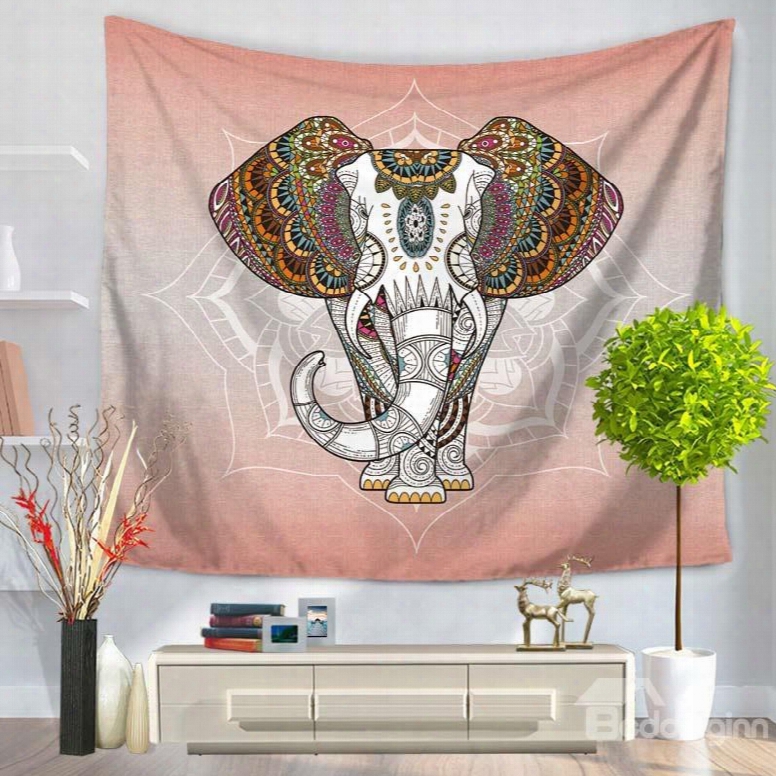 Elephant Head With Mandala Pattern Exotic Style Gradient Pink Decorative Hanging Wall Tapestry