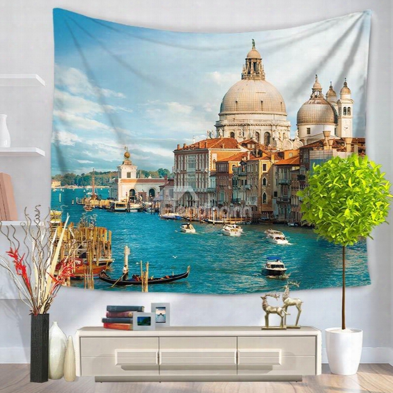 European Boats Seaside Casual Pattern Decorative Hanging Wall Tapestry