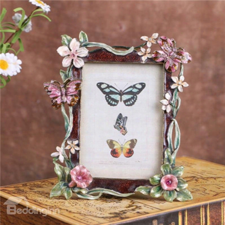 European Retro Style Pink Metal Butterflies Table Decoration Wedding Gift Photo Frame