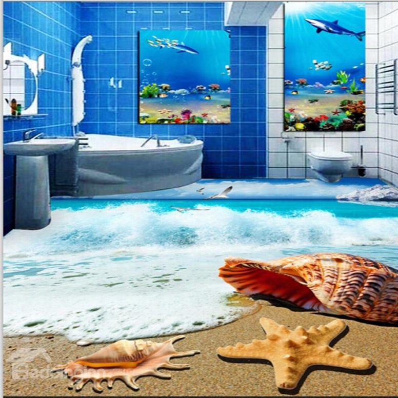 Fantastic Sea Wave Beach Scenery Pattern Waterproof Splicing 3d Fl0or Murals