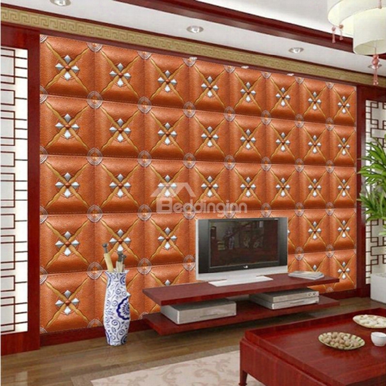 Fashion Orange Three-dimensional Square Plaid Pattern Decorative Wall Murals