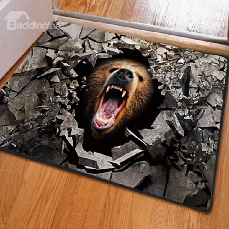 Fearsome Rectangle Broken Stone And Bear Pattern Non Slip Doormat