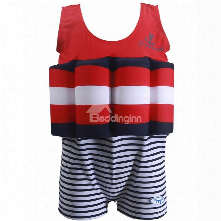 Float Stripes Pattern Polyester And Chinlon Fabrics Boys One Piece Sswimsuit