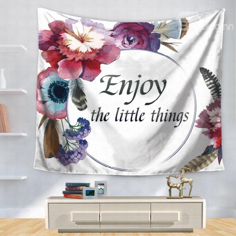 Fresh Style Floral Pattern And Words Print Decorative Hanging Wall Tapestry