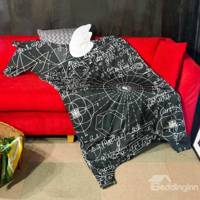 Geometric Pattern Print Horse-shaped Black Polyester Soft Quilt