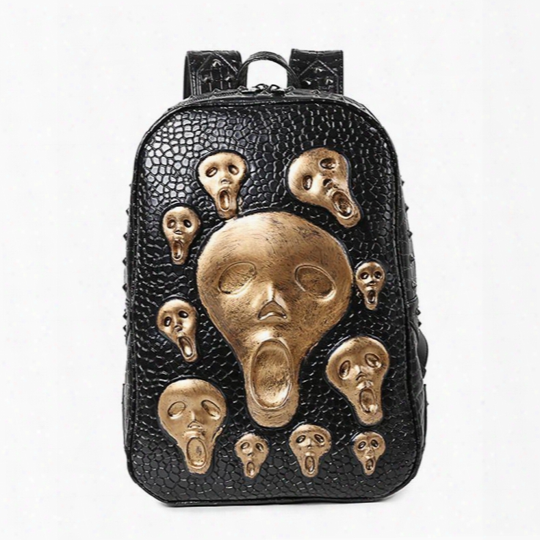 Ghost Skull 3d Pu Leather Casual Laptop Backpack School Bag