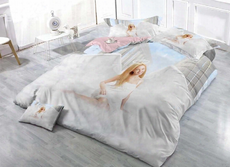 Golden Hair Angel Smiling Cotton Luxury 3d Printed 4-pieced Bedding Sets/duvet Covers