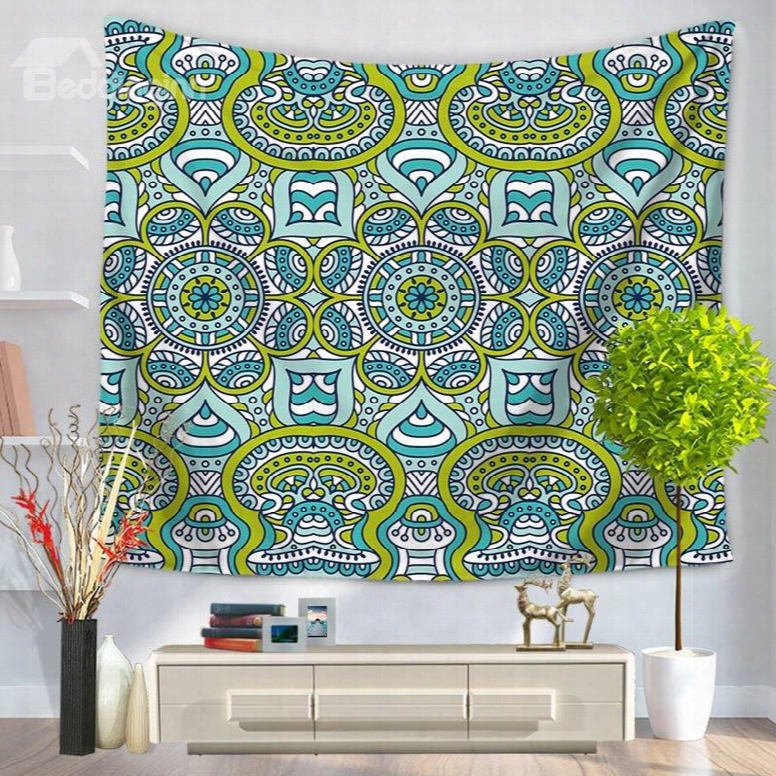 Green And Blue Abstract Hipy Mandala Indian Pattern Ethnic Style Decorative Hanging Wall Tapestry