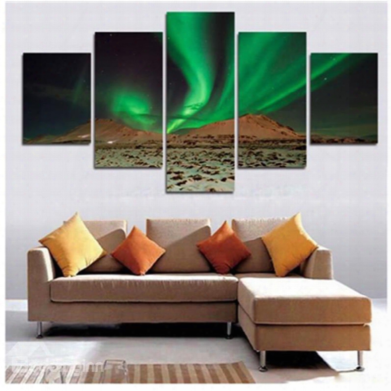 Green Aurora Hanging 5p-iece Canvas Non-framed Wall Prints