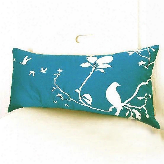 Green Background Redden White Bird And Branches Throw Pillow