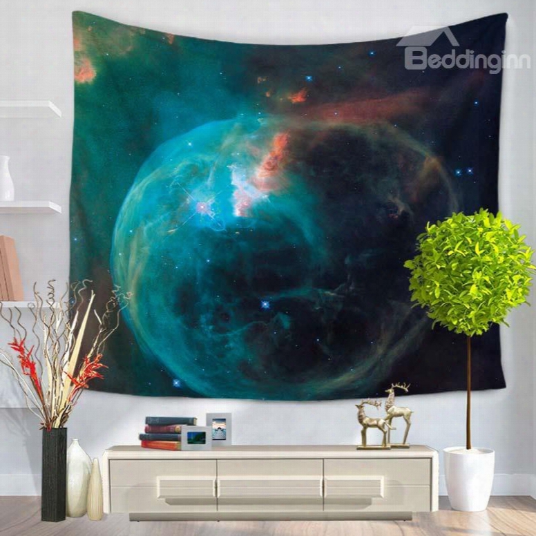 Green Celestial Body Galaxy Space Pattern Decorative H Anging Wall Tapestry
