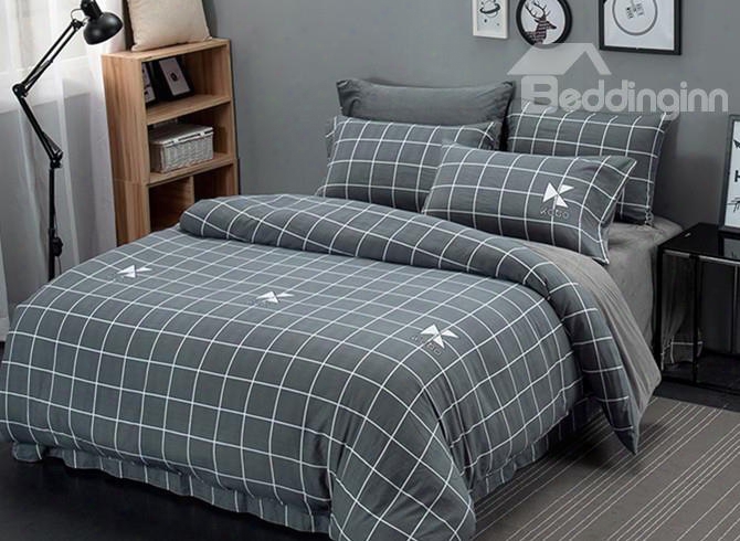Grey Plaid Pattern Moder Nstyle Soft 4-piece Bedding Sets/duvet Cover