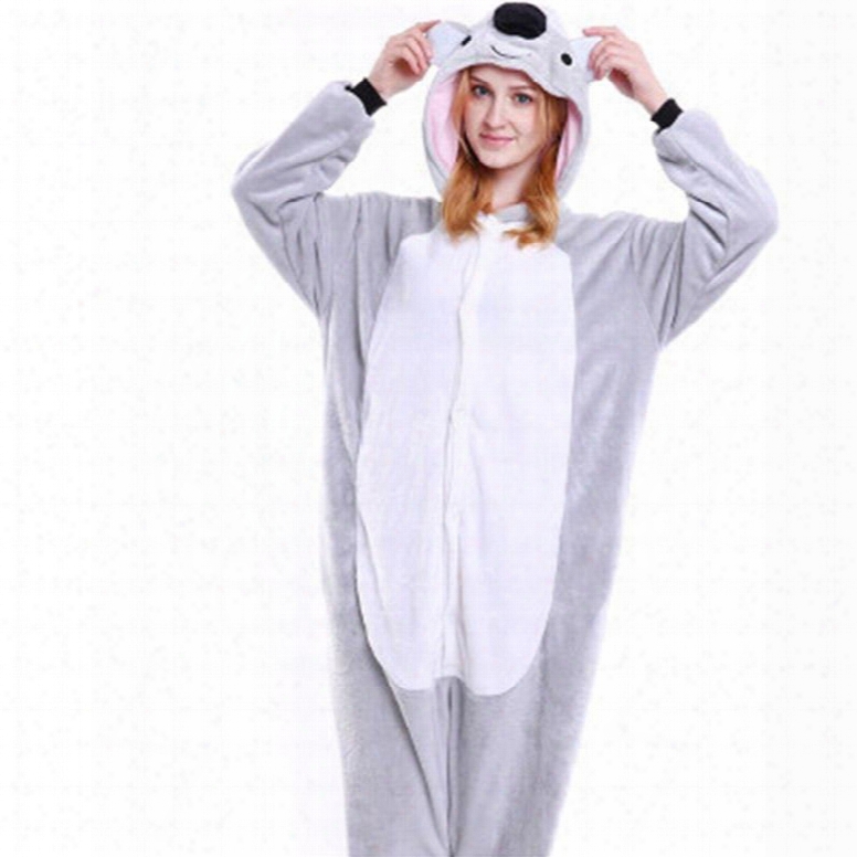 Halloween Lovely Koala Flannel One- Piece Stretchable Pajama Jumpsuit