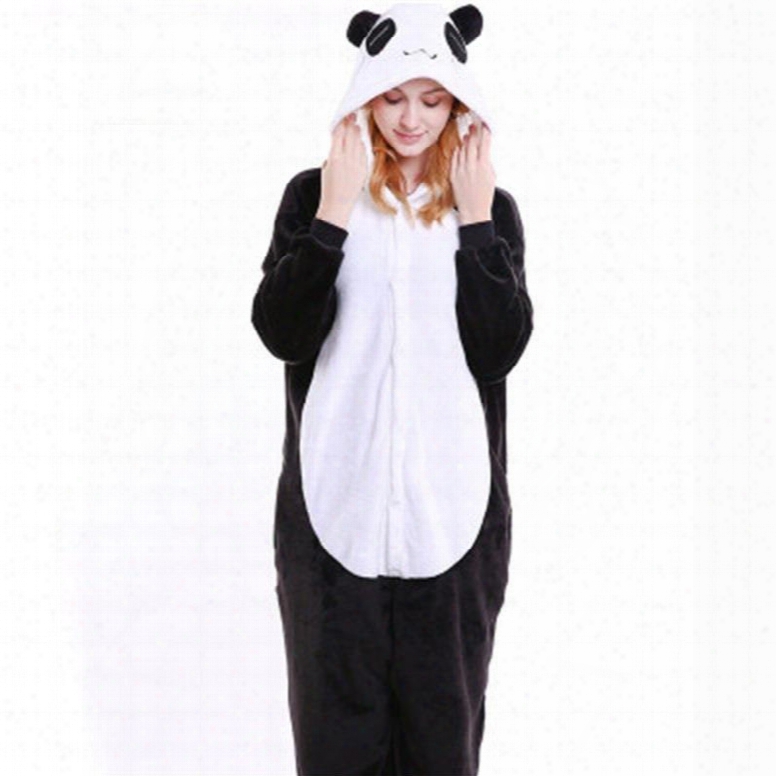 Halloween Lovely Panda Flannel One-piece Stretchable Pajama Jumpsuit