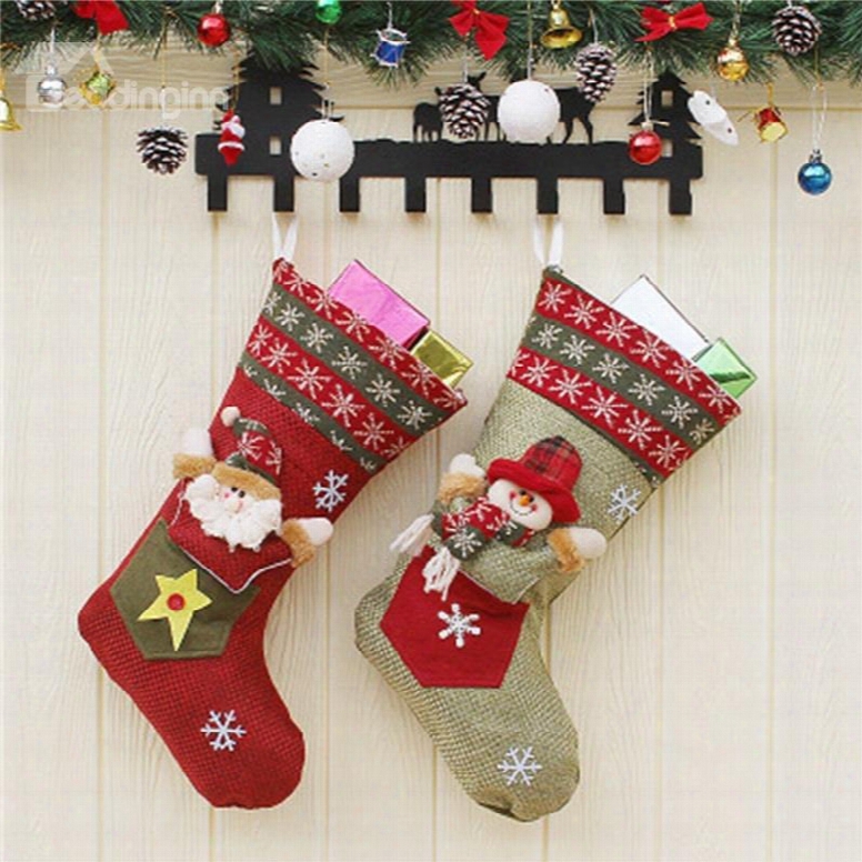 Happy Santa Decoration Classic Non-woven Fabric And Wool Christmas Stocking