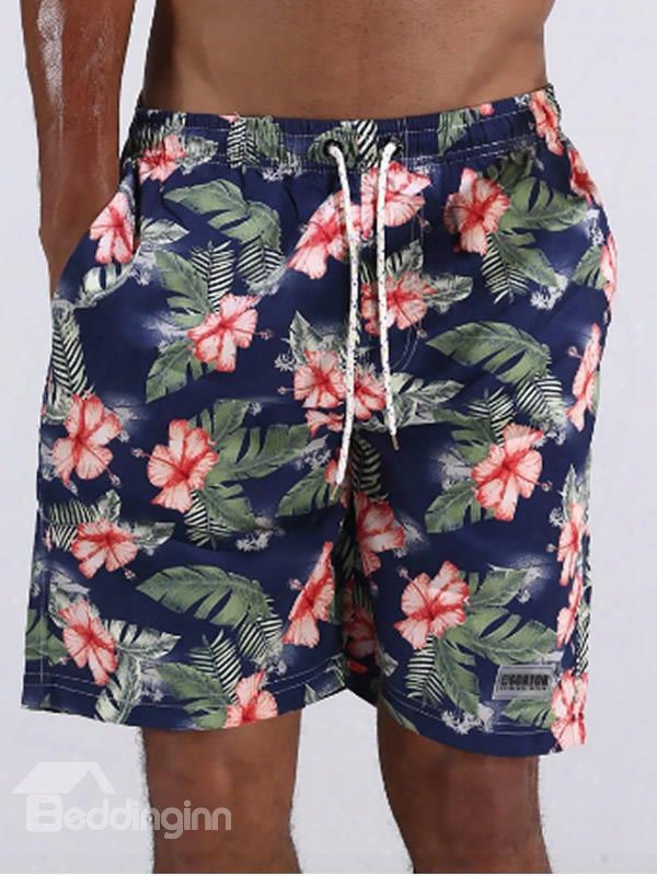 Hawaii Style Beach Floral Trees Comfortable Black Men's Trunk