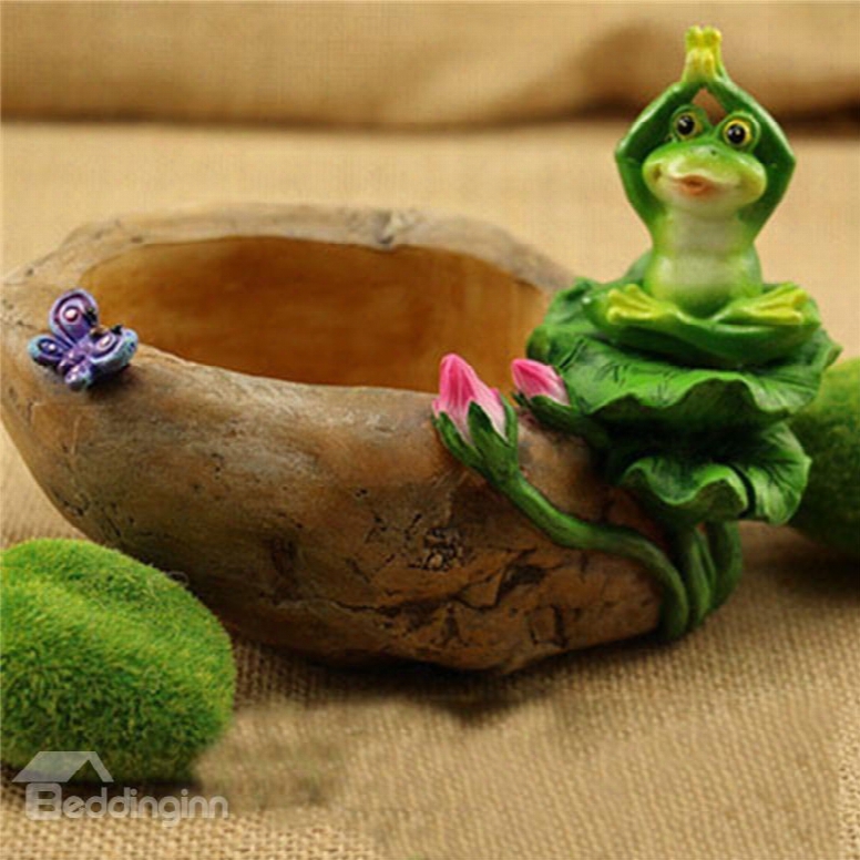 Imitation Stone Resin With Frog Home Decorations Green Plants Flower Pot
