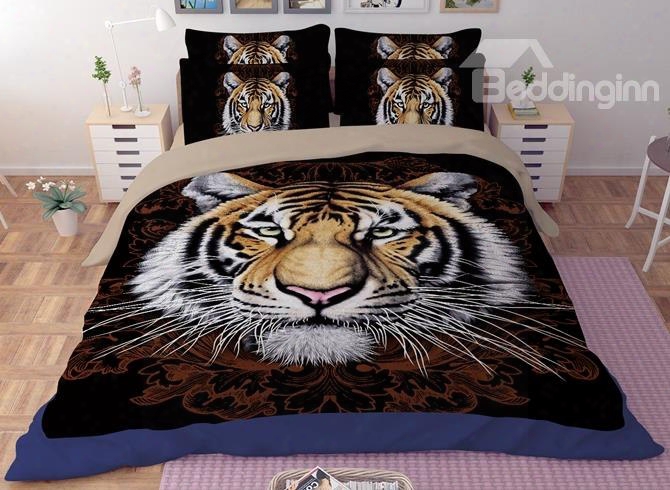 Imeprial Tiger 3d Printed Polyester 4-piece Duvet Cover Sets