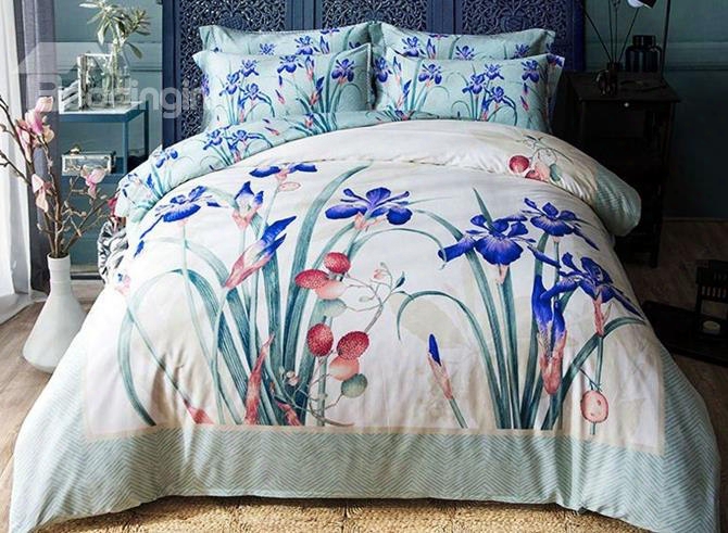 Iris 3d Printed White Combed Cotton 4-piece Bedding Sets/duvet Cover